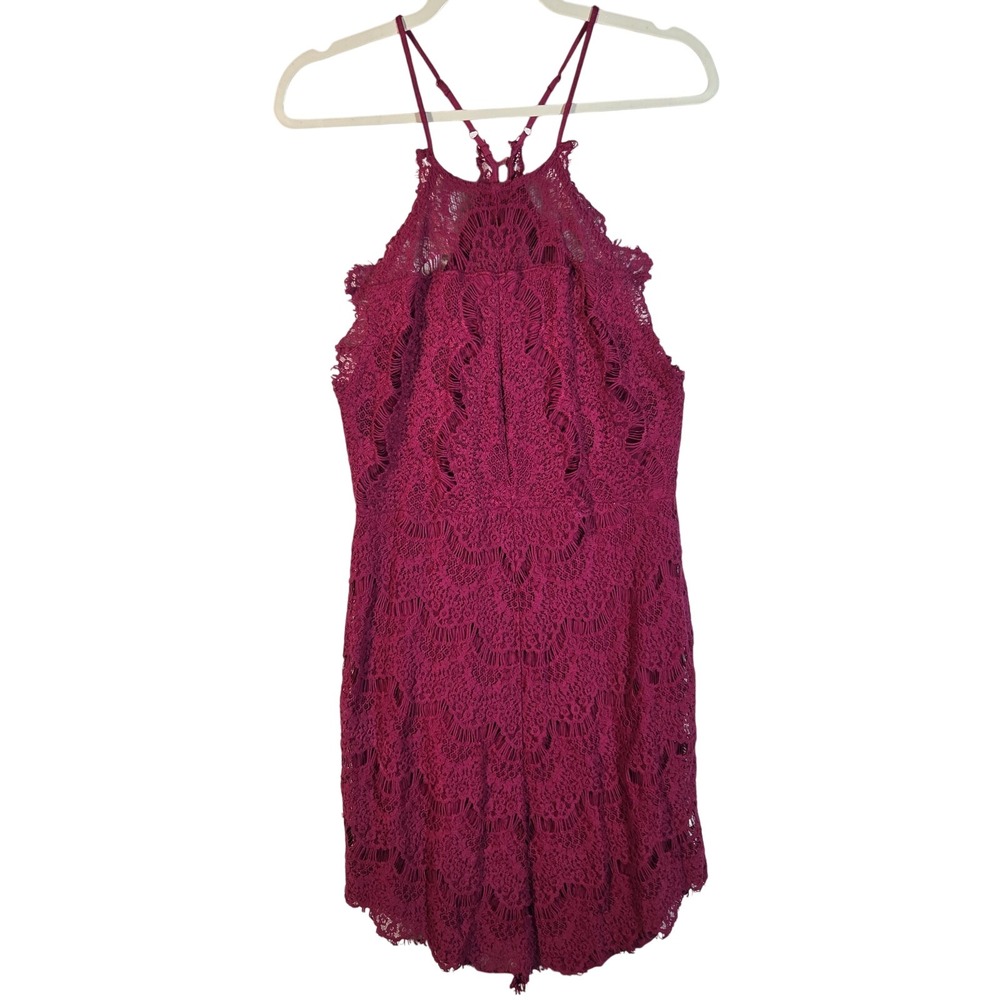 Free People Intimately Dress Women Large Burgundy Lace Halter Boho Mini